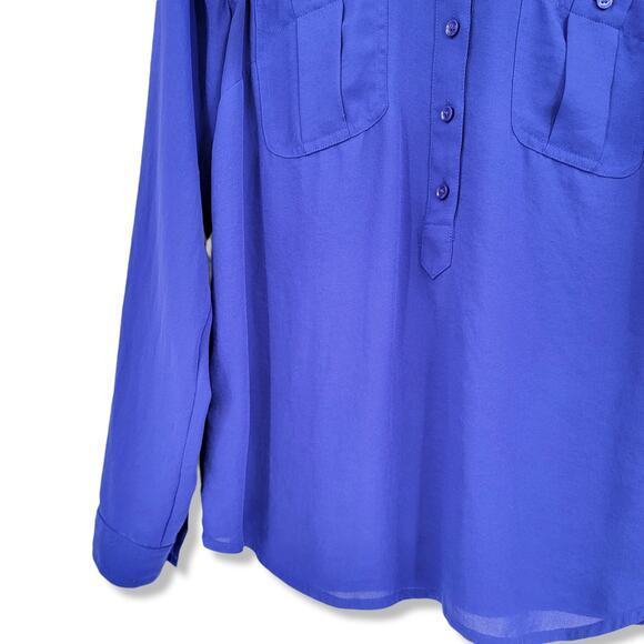 LOFT Ann Taylor Colorblock Chiffon Semi Sheer 1/2 Button Down Blouse Size Small - Picture 7 of 11